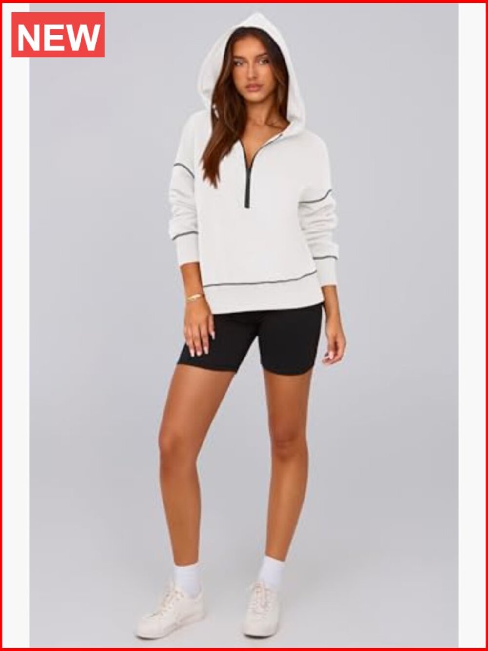Half Zip Cropped Hoodie Pullover with Fleece Lining - Picture 3 of 7